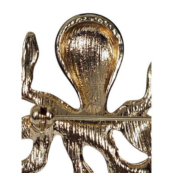 OCTOPUS PIN WITH BLACK AND GREEN ENAMEL SET IN GOLD TONED STAINLESS STEEL - Picture 7 of 9